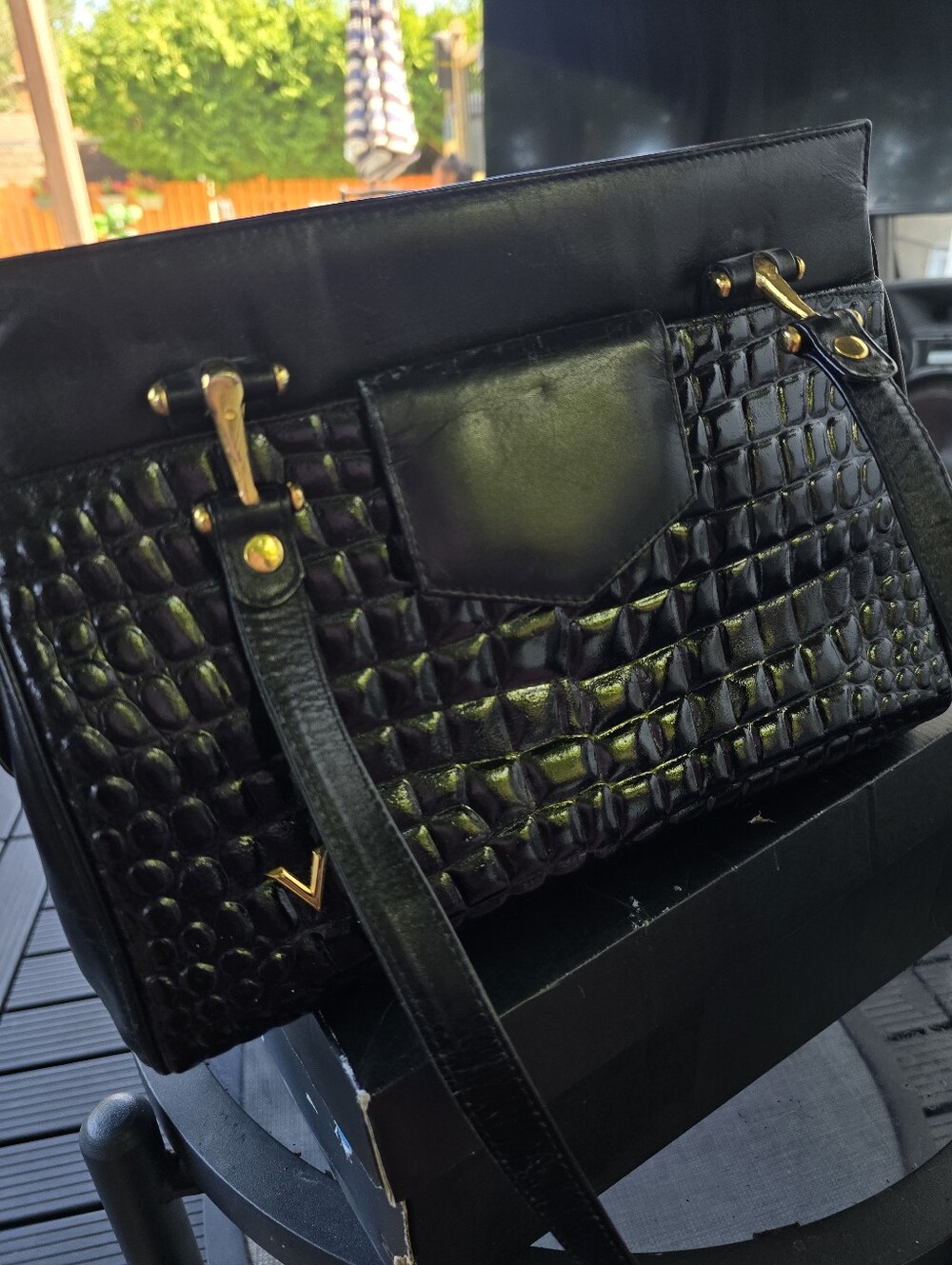 Black Croc-Textured Women’s Tote Bag